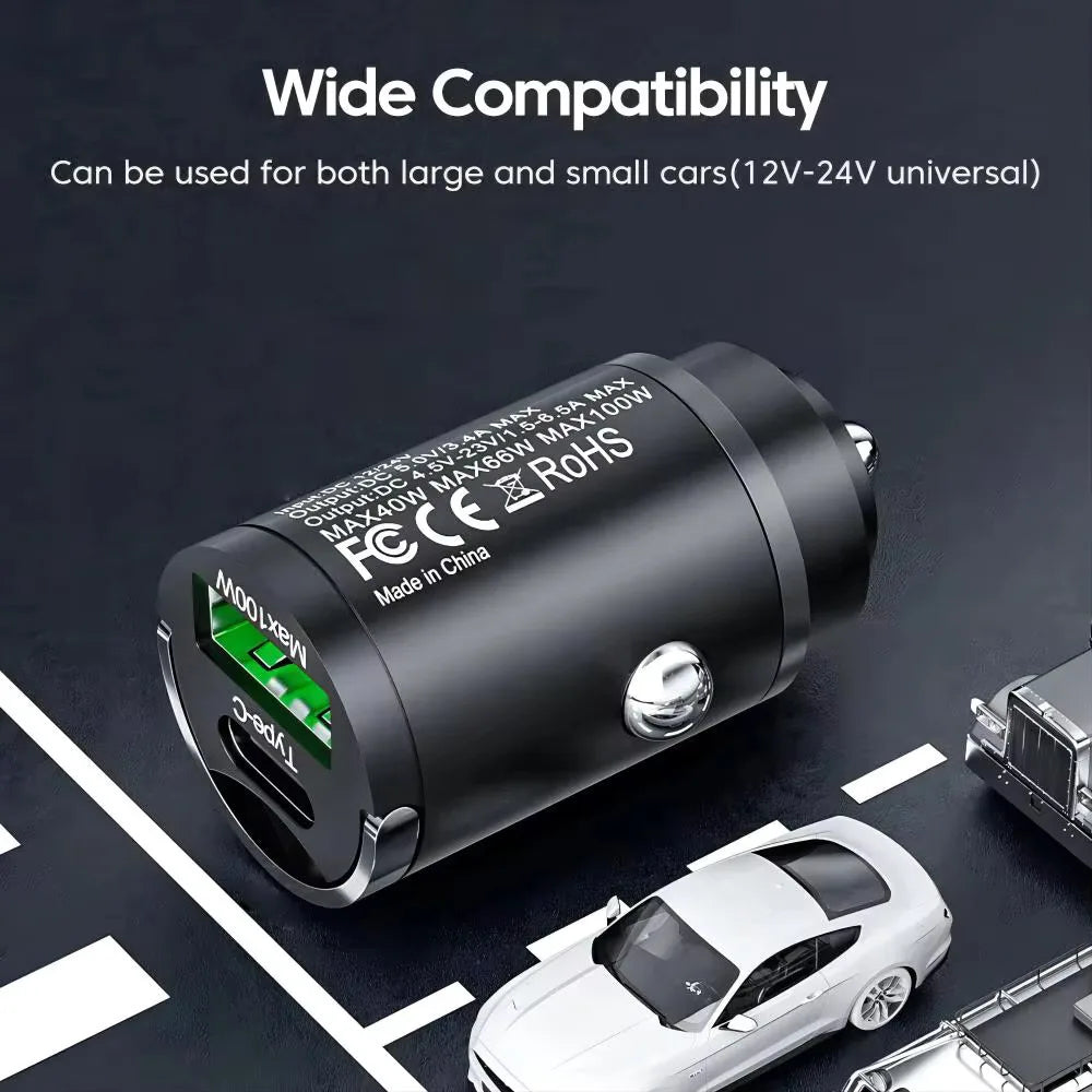 Mini 100W PD QC Pull Ring Fast Charging Car Charger USB C Car Phone Charger