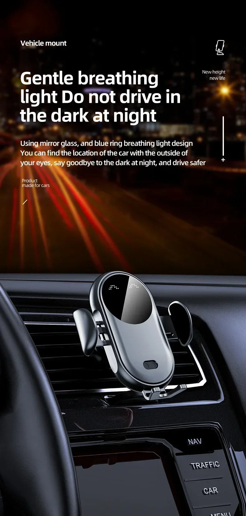 Infrared Induction Car Wireless Charger Stand Car Air Vent Clamp for iPhone 16~12 Pro Max Samsung Galaxy S25/S24 Fast Charging