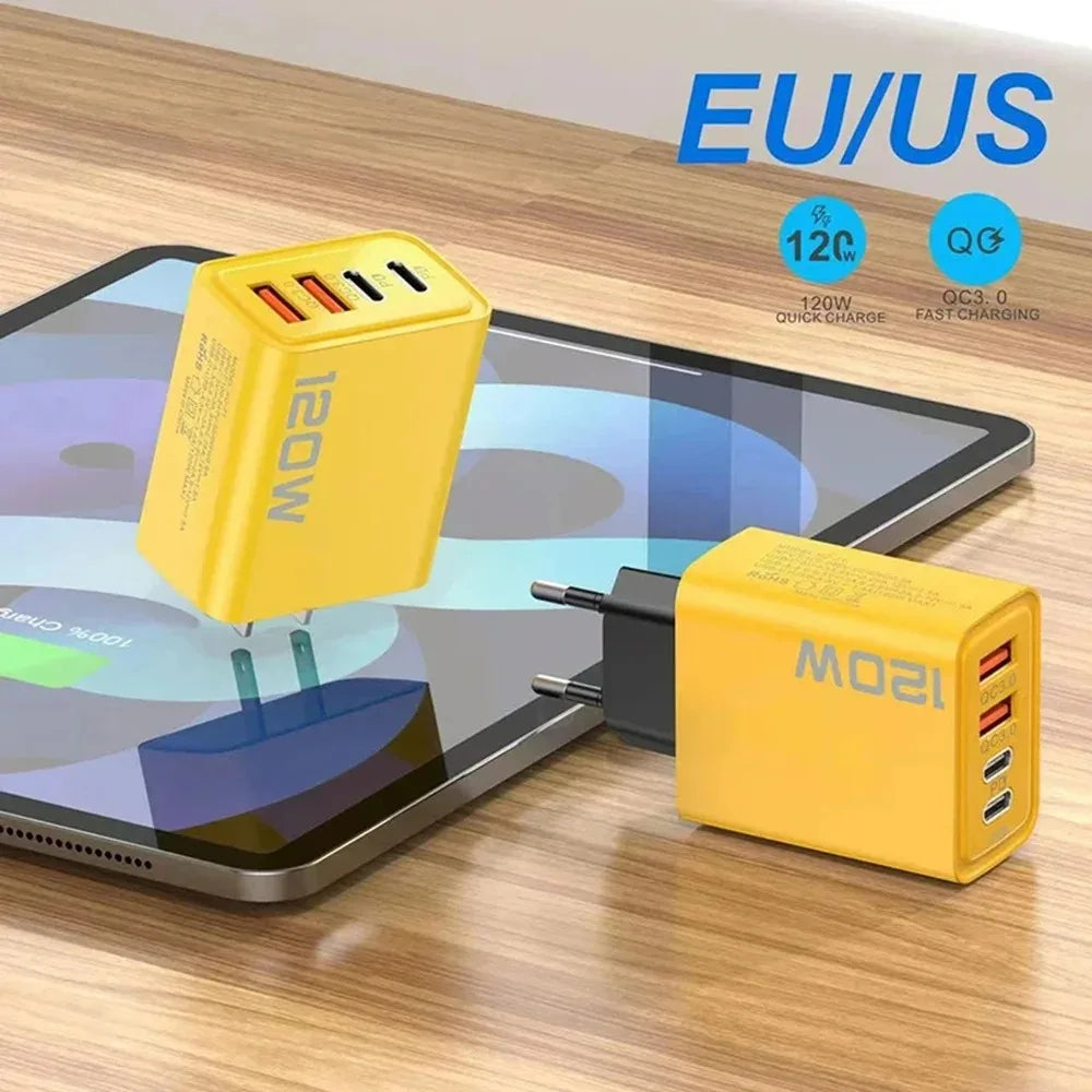 120W 4 Port USB Type C Charger Fast Charging Data Cable USB Phone Charger