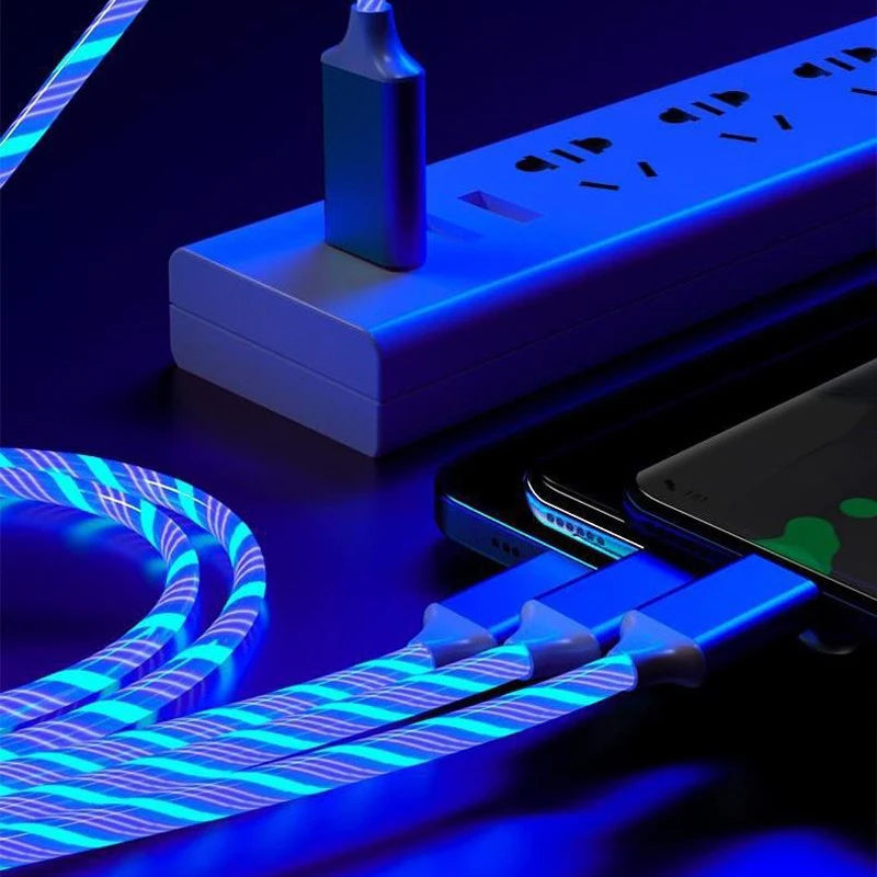 Glowing LED 3 IN 1 Cable For Samsung Xiaomi iPhone Flowing Streamer