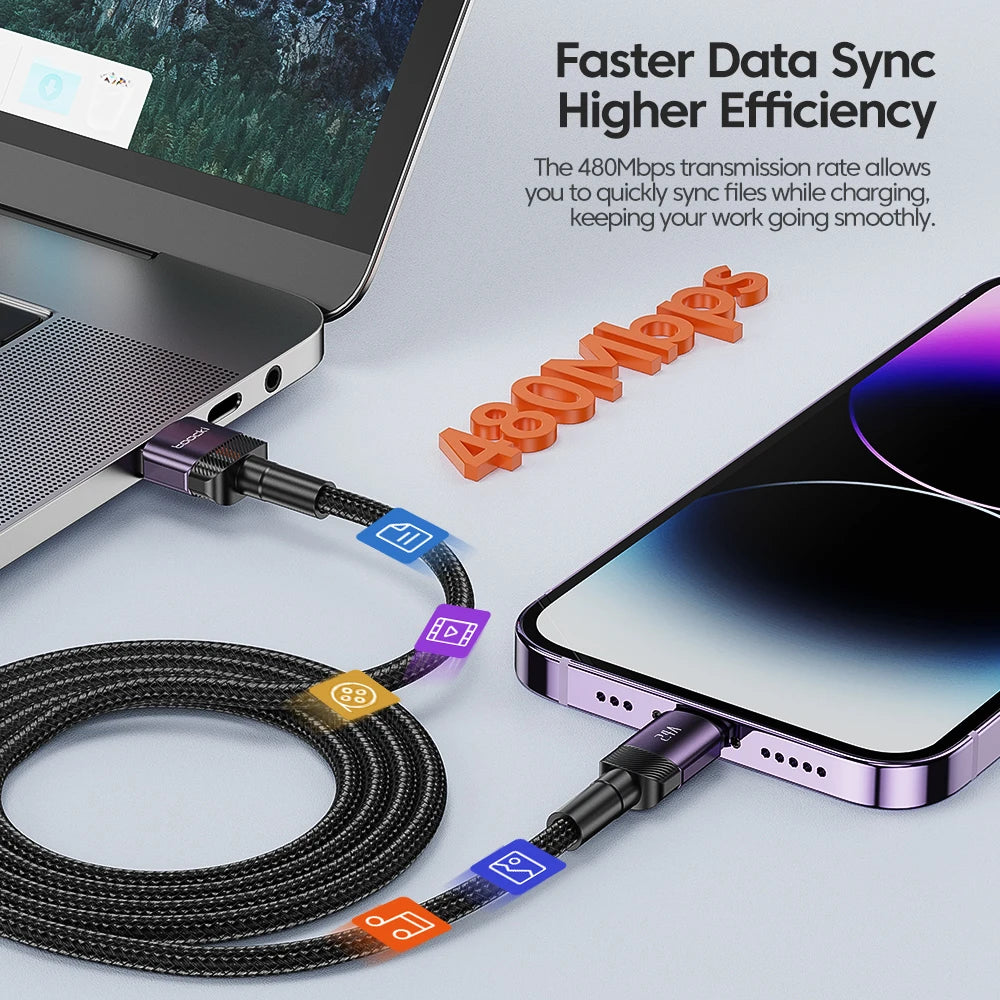 Toocki USB Cable For iPhone 14 13 12 Pro Max X XS XR 8 7 Plus iPad Fast Charging
