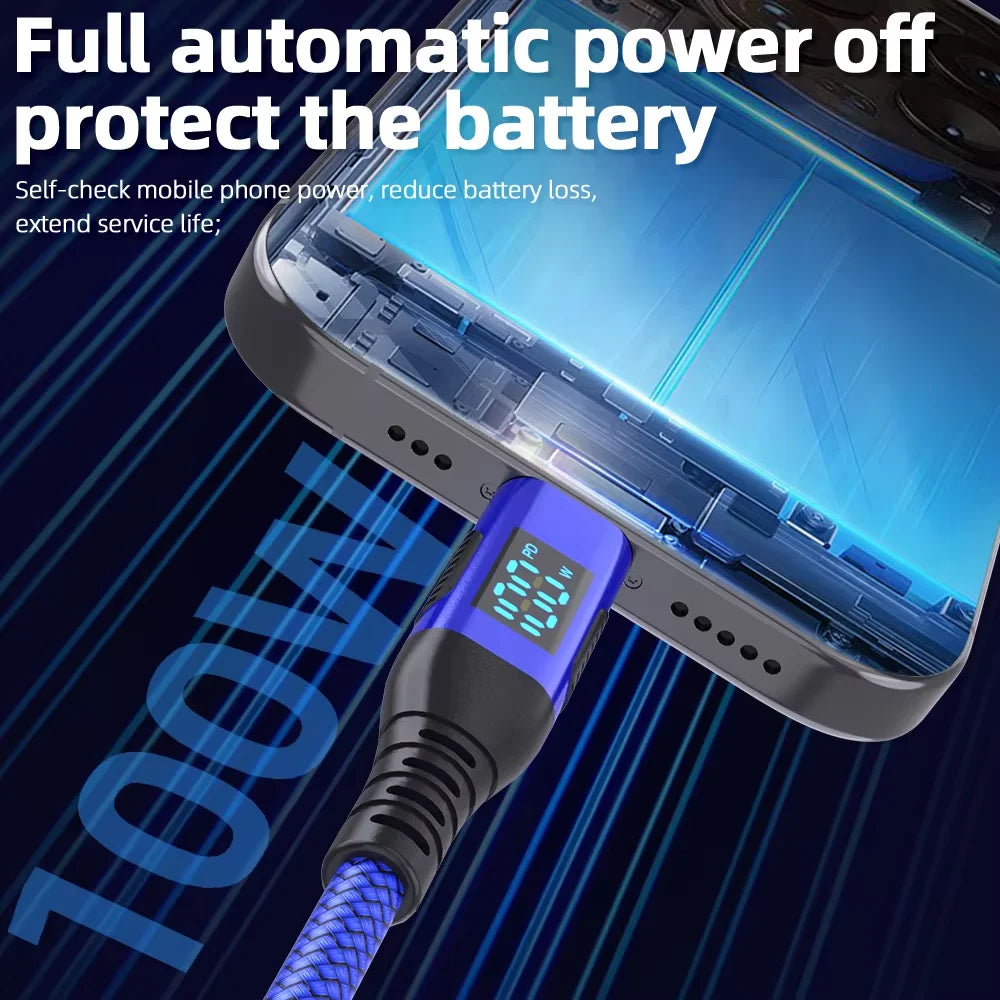 Ultra Fast Charging USB C to Type C Cable 100W 20V5A with LED Dynamic Display
