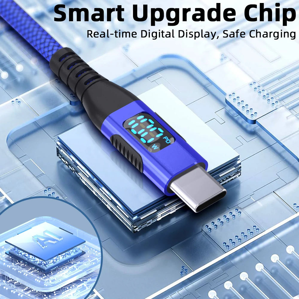 Ultra Fast Charging USB C to Type C Cable 100W 20V5A with LED Dynamic Display