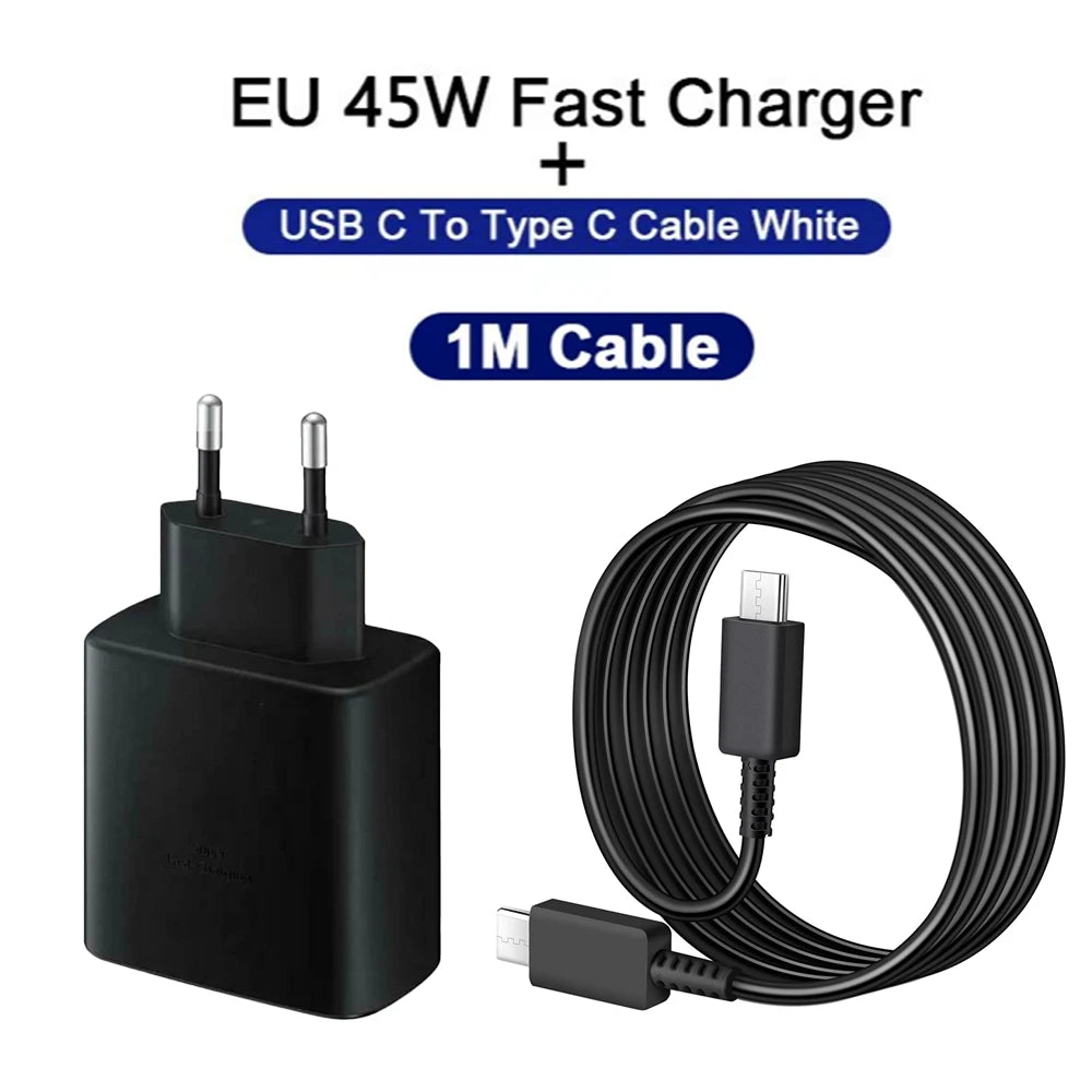 45W PD Charger For Samsung Galaxy S24 S23 S22 Quick Charge 3.0 USB C to Type C