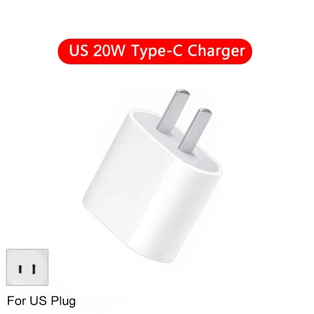US EU Adapter 20W PD Fast Charger For iPhone 13 12 11 14 15 16 Pro Max Plus